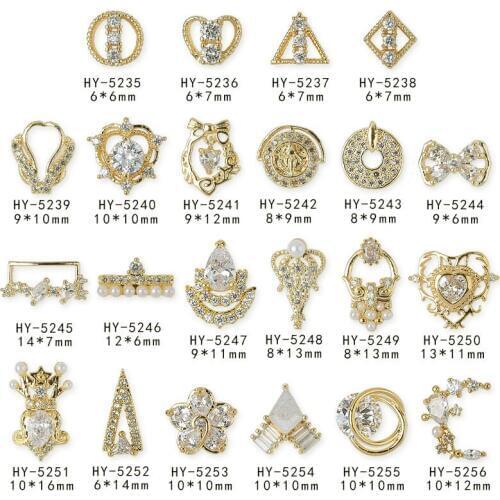 5pcs/lot heart/love/flower/bow 3D gemstone pendant alloy Zircon Pearl Nail art Accessories luxury crystal metal nails Decoration