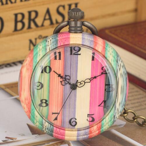 Attractive Colorful Bamboo Quartz Watch High Quality Alloy Rough Chain Pocket Watches for Female Quartz Pandant Watch
