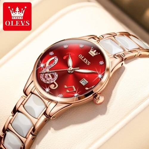 OLEVS Luxury Ceramics Watches for Women Swiss Imports Quartz Waterproof Ultra-thin Ladies Watches Exquisite fashion gifts