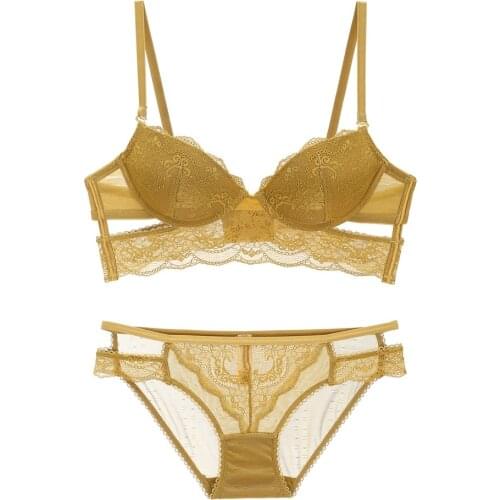 Sexy Deep V Broadside Push Up Lace Bra Set Lacy Underwear Women Bra and Panties Set with Underwire Ladies Lingerie Brassieres