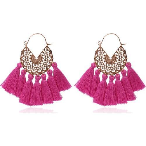 HC Bohemian Long Tassel Drop Earrings for Women Party Gift Vintage Big Round Flower Dangle Earring Fashion Ethnic Girl Earring F