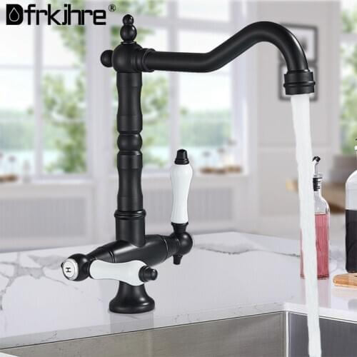 Basin Faucet Deck Mount Brass Bathroom 360 Rotate Basin Mixer Tap Dual Handle Cold And Hot Water Crane Sink Taps Kitchen Faucet