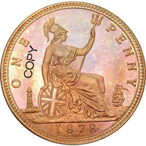 Great Britain Victoria 1878 One Penny Red Copper Copy Coin