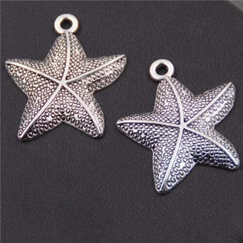 WKOUD 6pcs Silver Color starfish charm fashion earrings necklaces DIY jewelry alloy pendants A440