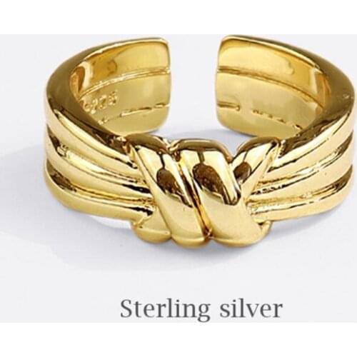 Sole Memory Fashion Irregular Weave Knot 925 Sterling Silver Female Resizable Opening Rings SRI807