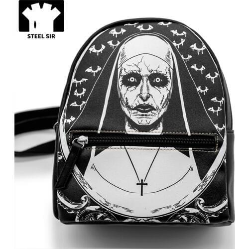 SteelSir Steampunk Backpack Women Full Printed Black Leather Backpack Fashion Rock