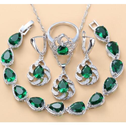 10- Color Bridal Silver Color With Natural Stone CZ Green Water Drop Jewelry Sets For Women Wedding Costume Sets
