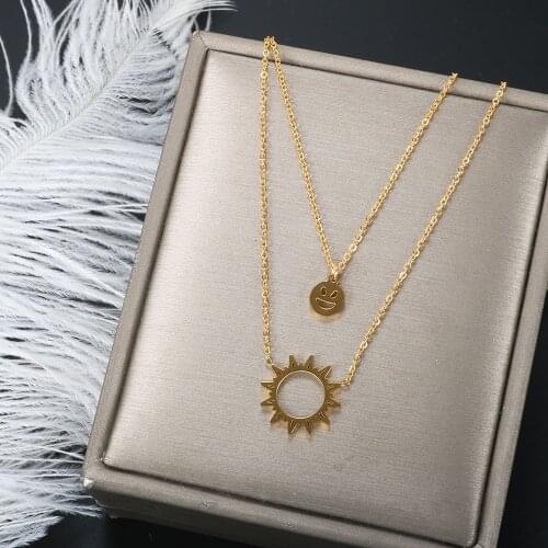 ZMFashion Trendy Multi Layered Necklace Sun And Smile Pendants Clavicle Chain Stainless Steel Punk Choker Accessories Jewelry