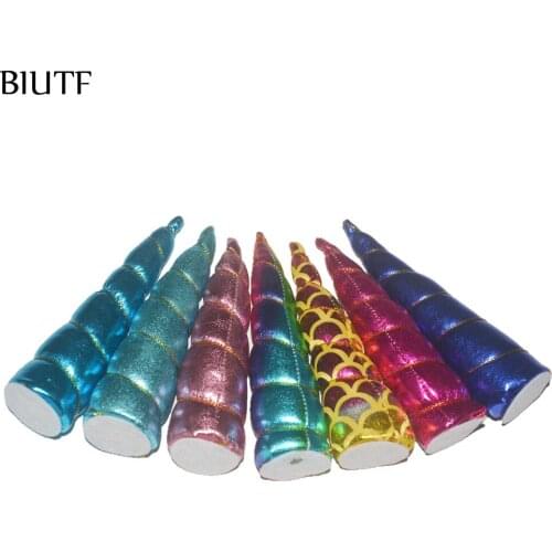 10Pcs Felt Fabric Metallic Glitter Unicorn Horn For Kids Birthday Party Festival Headwear DIY Hair Accessories Baby Shower Cake