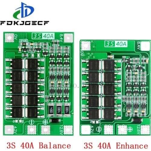 10pcs 3S 40A BMS 11.1V 12.6V 18650 lithium battery protection Board with balanced Version for drill 40A current Enhance/Balance