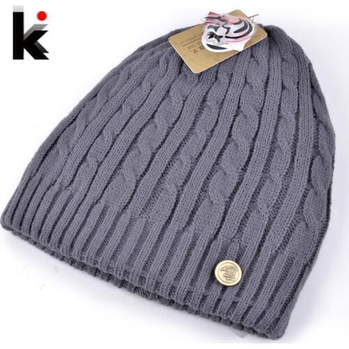 2018 new winter mens designer hats double-sided knitted wool hat men cap beanie plus thick velvet hat for men bonnet