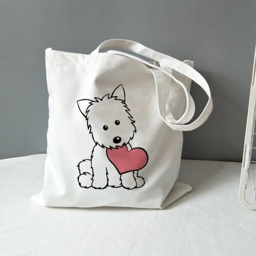 2021 Reusable Ladies Handbags Cloth Canvas Tote Bag Cute Dog Printed Shopping Travel Women Eco Shoulder Shopper Bags
