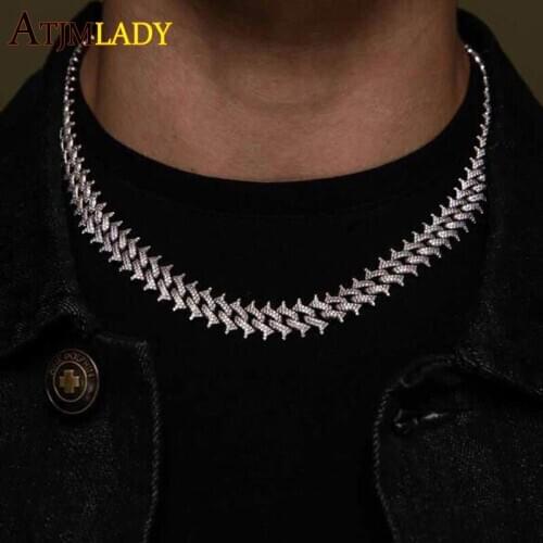 2021 New Arrival Hip Hop micro pave 5A cubic zirconia cz Rivets spiked cuban link chain Iced Out bling cz Necklaces for men boy