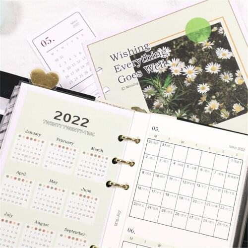 2022 Calendar Notebook Inner Paper A5/A6/A7 Monthly Planner Agenda Loose Leaf Dividers Paper Folding Paper Refills