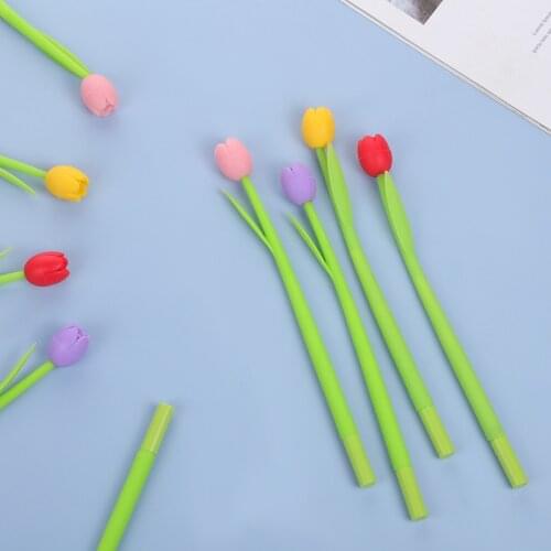 24PCS Korean Creative Color-Changing Tulip Silicone Gel Pens Cute Student Exam Writing Signature Pen Stationary