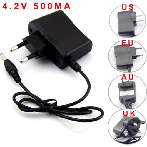 AC 110v 220v To DC 4.2V 0.5A 500 ma Power Adapter 3.5mm*1.35mm for 3.7V 4.2V Li-ion 18650 rechargeable Battery US EU UK AU plug