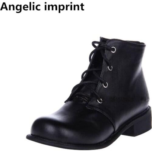 Angelic imprint mori girl Women motorcycle punk shoes lady low heels lolita ankle boots woman student princess dress pumps 35-39