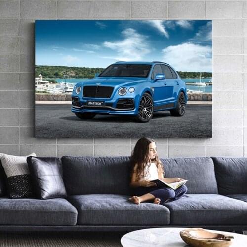 Bentleys Bentayga Blue Ocean Boats Cars Vehicle Posters and Prints Wall Art Canvas Paintings For Home Decor