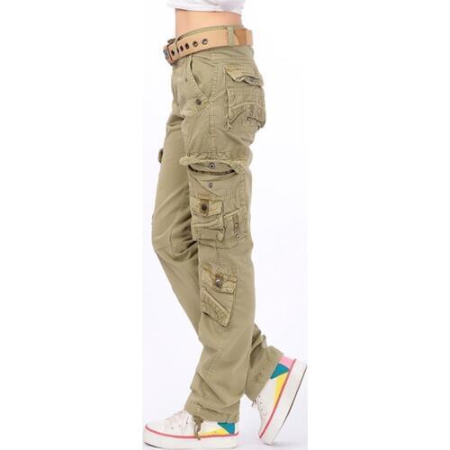 Womens Large Size Multi Pocket Baggy Trousers Loose Straight Army Overalls Female Outdoor Hiking Climbing Military Cargo Pants