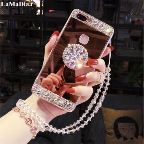 Luxury Diamond Case Cover For Xiaomi 8 9 MAX3 Redmi 8 7 6A Note 8T 7 6 Note9 5A Case Glitter Mirror Girls with Holder Stand Soft