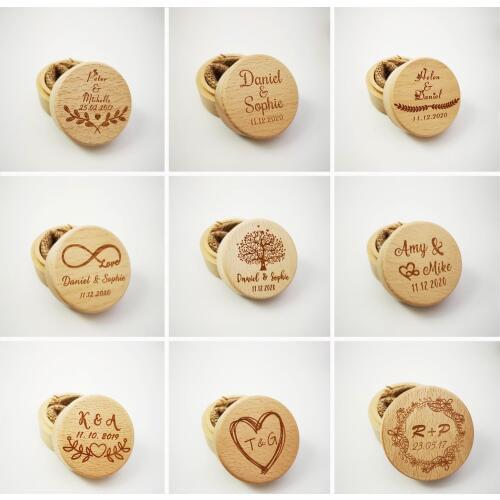 Personalized Name Date Rustic Wedding Wooden Ring Box Holder Custom Wedding Valentine Engagement Anniversary Ring Bearer Box