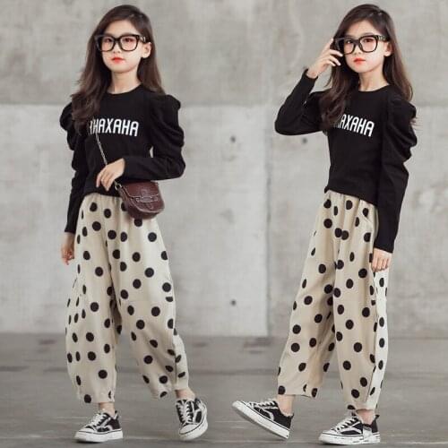 Children Clothing Suit Baby Girl 2pc/set Kids Long Sleeve Top+pants Suit Dot Baby Clothes Cotton 2021 Fashion Collocation Black