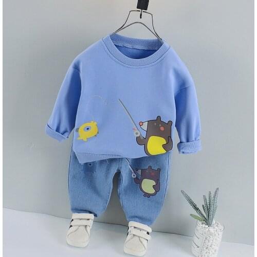 Spring Autumn Baby T-shirt Jeans 2Pcs Suits Toddler Tracksuits Children Boys Girls Cartoon Clothing Sets Kids Clothes 0-5 Years