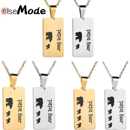 ELSEMODE Gold Color Lovely Mother Bear And A Group Of Baby Bear Pendant Necklace Stainless Steel Animal Jewelry For Women Gift