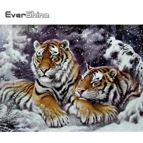 Evershine Diamond Painting Animals With Square Rhinestones Diamond Embroidery Tiger Winter Cross Stitch Mosaic Home Decoration