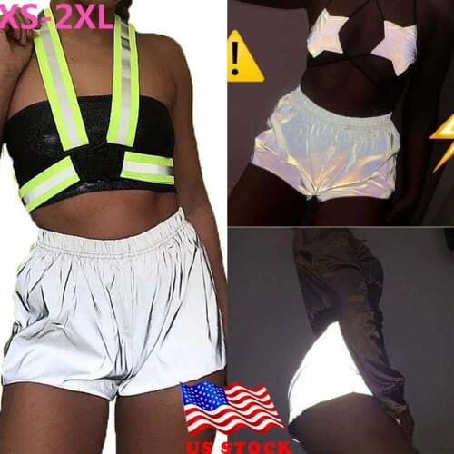 S-2XL Sexy Fashion Women High Waist Solid Color Elastic Waist Noctilucent Reflective Club Sport Fitness Hip Hop Shorts