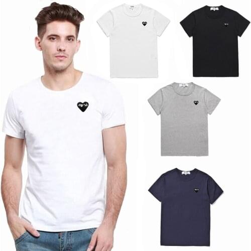 PLAY Men Women T-shirts Embroidery Letters Love Cotton Round Neck Short-sleeved Loose T-shirts Solid Color Couple Casual T-shirt