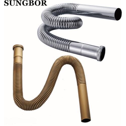 37-77cm Kitchen Sewer Pipe Flexible Bathroom Sink Drains Downcomer Wash Basin Electroplated Plumbing Hose Pipe Tube XSG-123