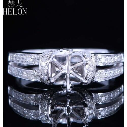 HELON Solid 14K White Gold Natural Diamond Semi Mount Engagement Ring Women Fine Jewelry Diamonds Ring Fit Round 5.75 - 6.5mm