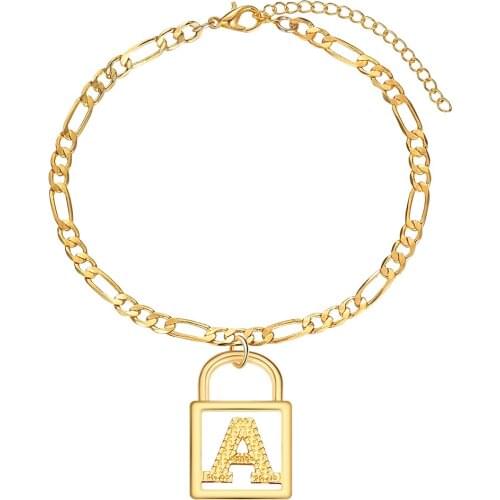 Kinitial Gold 26 Letter Charm Bracelets For Women Link Chain Padlock Bracelets & Bangles Trendy Jewelry 2020 pulseras mujer