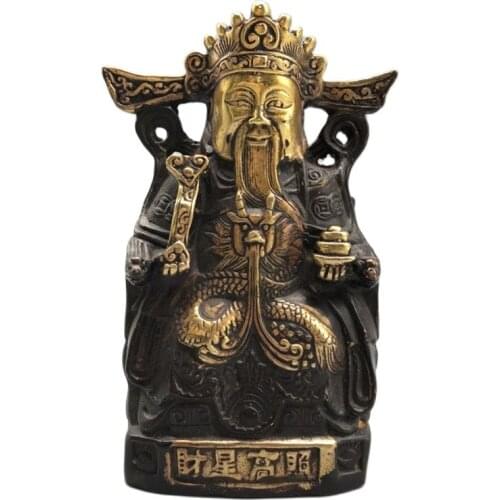 Chinese Old Craft Gilded Copper Statue Of God of Wealth