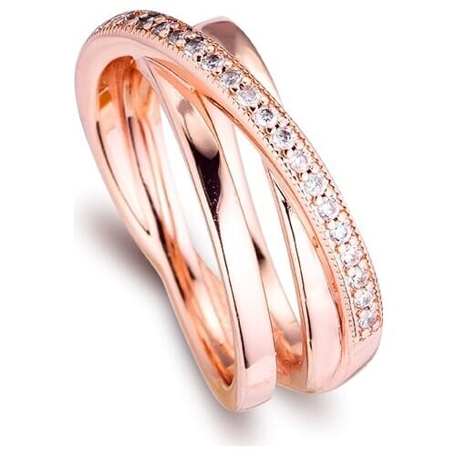Crossover Pave Triple Band Ring Rose Golden Rings DIY Fashion Feamle Rings European Jewelry For Women
