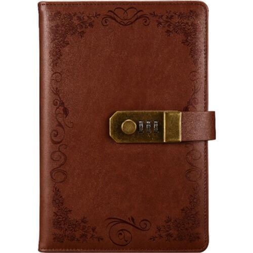 Brown Diary with Lock Notebook A5 Vintage Lockable Paper PU Leather Note Book Traveler Journal Weekly Planner School Stationery
