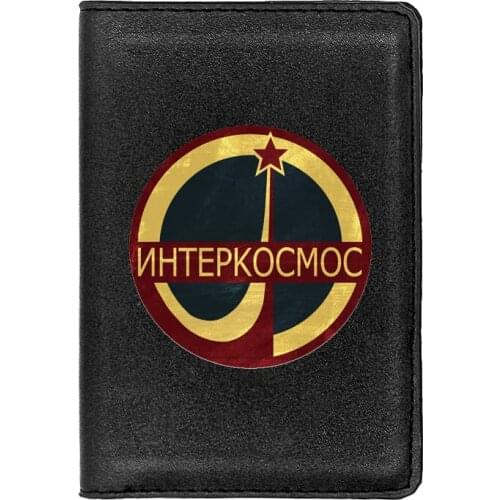 Classic CCCP ИНТЕРКОСМОС Leather Travel Passport Case Personality Men Women ID Credit Card Holder Cover