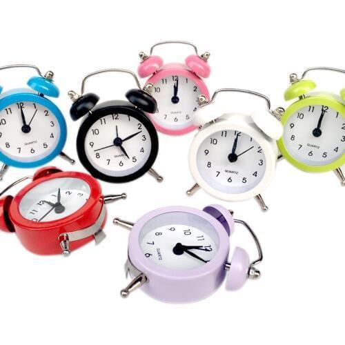 Cute Mini Round Metal Alarm Clock Vintage Retro Silent Pointer Clocks Dual Bell Loud Alarm Clock Room Decor Desk Alarm Clock