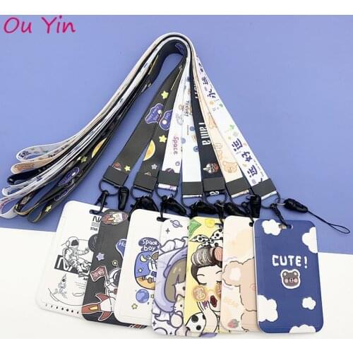 Student Meal Card Set Cartoon Bus Subway Ic Card Set Cute ID Set with Long Lanyard Badge School Card Protective Cover