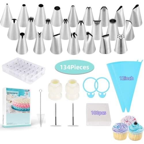 Cake Decorating Tip Sets 134pcs/140pcs/145pcs Pastry Bag Confectionery Accessories Nozzle Stainless Cream Cake Baking Tools
