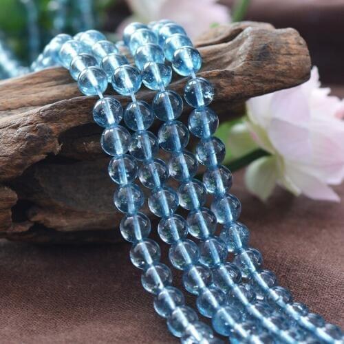 Joanlyn Grade AA Natural Clear Quartz Crackle Beads Sky Blue Color 6mm-14mm Smooth Polished Round 15 Inch Strand CQ19
