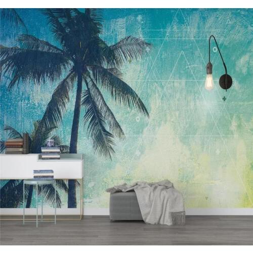 Custom 3D wallpaper Nordic style coconut tree nostalgic background wall paper mural - silk waterproof material