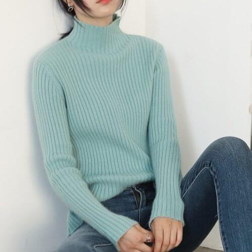 Half-high neck slim-fit pit cashmere sweater ladies pure color basic knitted wool bottoming sweater 2021 autumn and winter new