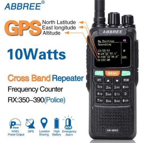 ABBREE AR-889G GPS SOS 10W 999CH Cross Band Repeater Night Backlight Tri Band 134-174/400-520/350-390MHz(RX) Radio Walkie Talkie
