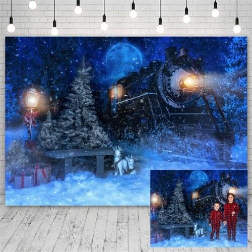 Avezano Merry Christmas Backdrop Winter Night Elk Train Moon Baby Photography Background Banner For Photo Studio Photocall Decor