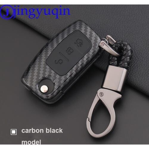 Jingyuqin 3B Carbon Fiber Silicone Key Case Cover For Ford Focus Fiesta C Max Ka Folding Key