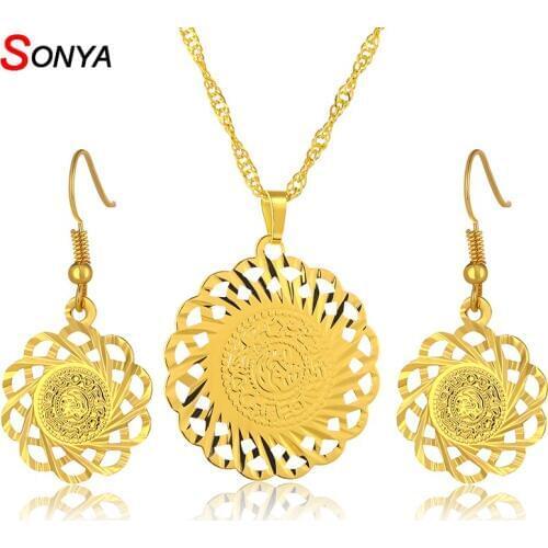 SONYA Vintage Arabic Coin Earrings/Necklaces For Women Fashion Gold Color Water wave chain Statement Necklaces Boho Jewelry