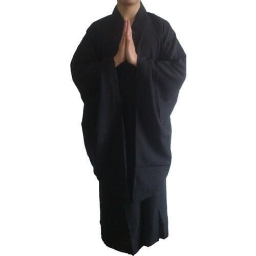 UNISEX famous brand buddhism shaolin abbot Monks gown suits lay meditation abbot nun robe clothing kung fu haiqing black