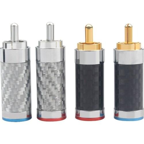 High-end Carbon Fiber RCA Plug Gold / Silver Plated Audio Adapter for DIY HiFi Audio Cable Connector - ( 4 Pcs )